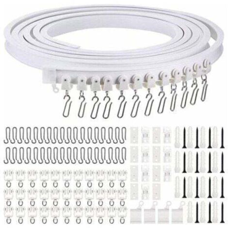 Rail de rideau souple incurvé 5m – Crochets en métal – Supports de plafond amovibles – Pour rideaux lourds et angles variés