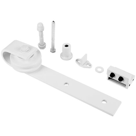 Rail de suspension de porte de grange de 200 CM Quincaillerie Kit de Rail pour Porte Coulissante,Système de Porte avec Roulettes et Rail-Blanc