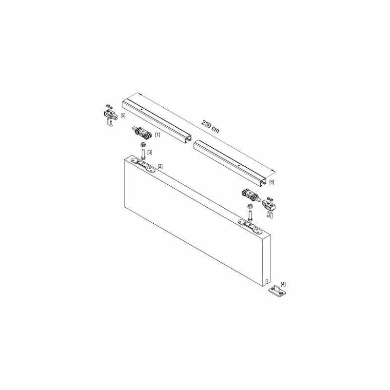 Krona Koblenz - Rail + garniture pour porte coulissante suspendue standard 40KG - Longueur : 2.3 m - Profil u : Oui