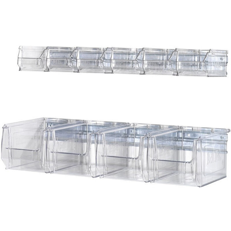 Nordwest Handel Ag - Rail mural H130xl602xP200 mm acier galvanisé avec boîtes de rangement ouv. 4 x MK4 transparent promat