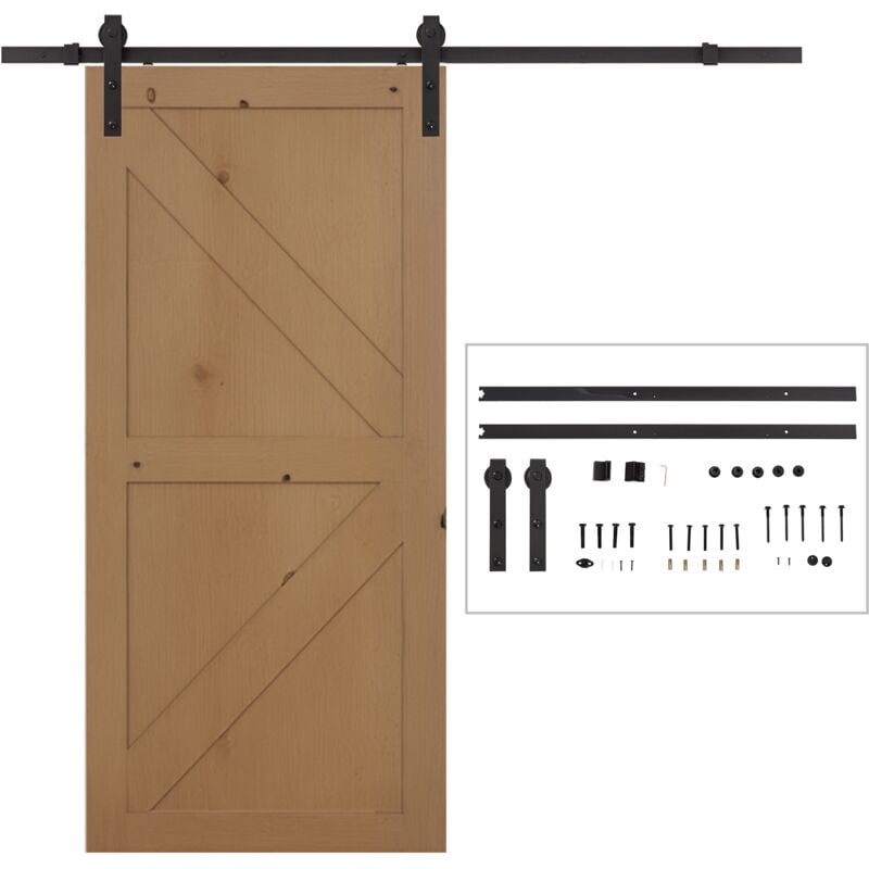 Rail porte coulissante 2 m avec quincaillerie - kit de rail pour porte coulissante - acier au carbone noir