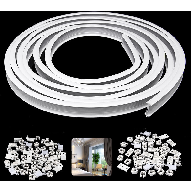 Peny - Rail Pliable pour Rideau Classique - Plastique + Acier - Ouverture Centrale - Longueur 5m (Modèle jkl)