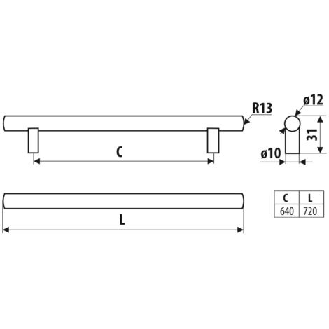 Rail RE10, chrome satiné, 640 mm