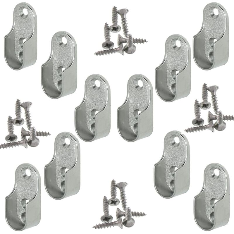 Rail Suspension Meuble Ovale OVA 10 Pièces - Support de tube d'armoire penderie pour barre ovale Acier Nickelé Tringle Cintre Fixation Support de