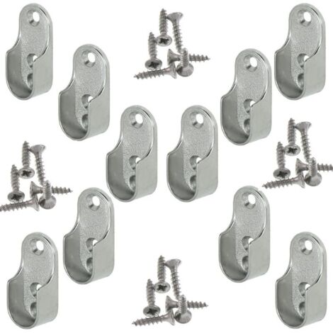 Rail Suspension Meuble Ovale OVA 10 Pièces - Support de tube d'armoire penderie pour barre ovale Acier Nickelé Tringle Cintre Fixation Support de barre de penderie en métal