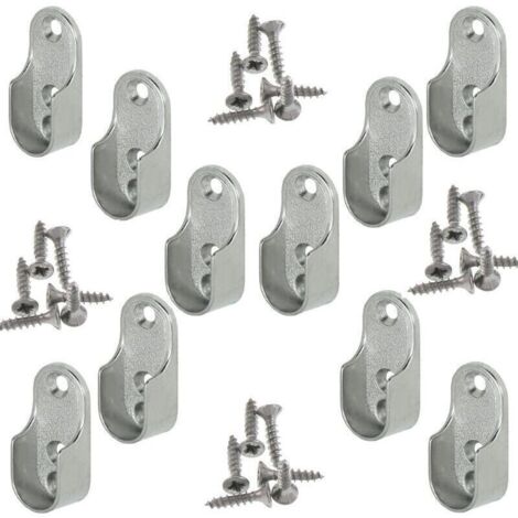 Rail Suspension Meuble Ovale OVA 10 Pièces - Support de tube d'armoire penderie pour barre ovale Acier Nickelé Tringle Cintre Fixation Support de barre de penderie en métal