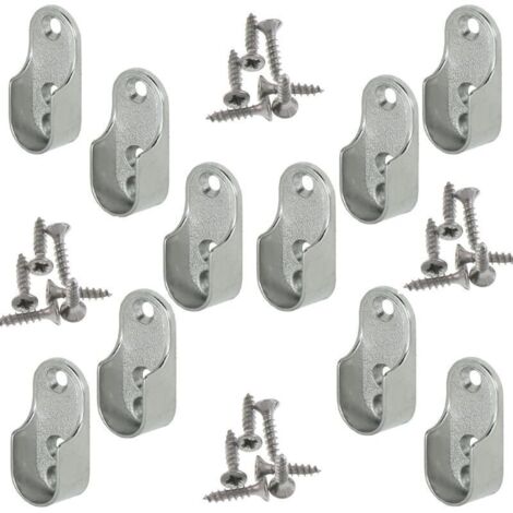 Rail Suspension Meuble Ovale OVA 10 Pièces - Support de tube d'armoire penderie pour barre ovale Acier Nickelé Tringle Cintre Fixation Support de barre de penderie en métal