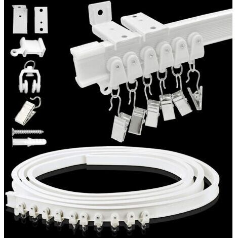 Rails de rideaux de plafond, supports plafond/mur de 4 mètres, séparateurs de pièce, systèmes de rails flexibles, coulissants et courbes pour rideaux de camping-car, crochets pour fenêtres en baie
