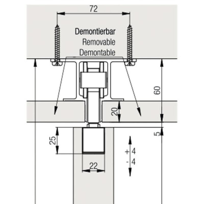Rails de roulement Junior 80 et 100 - pour vantail 80 kg et 100 kg - fixation à encastrer au plafond - 2,50 m Hawa