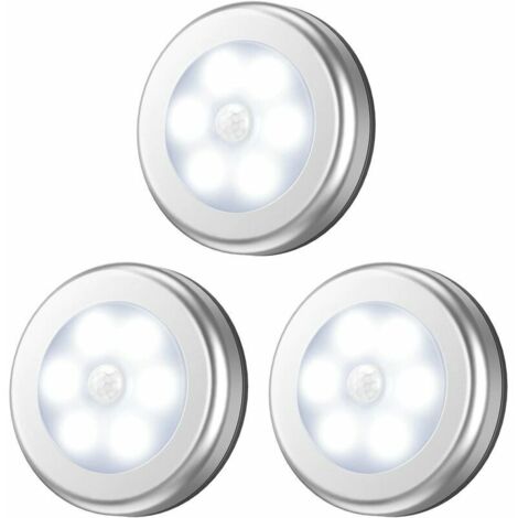 Rails de spots Lampe Détecteur de Mouvement, Lampe LED Detecteur Placard, Lampe Escalier, Lampe d'armoire, Alimenté par Batterie, pour Escalier, Armoires, Placards, Facilité d'installation - 3 Pack