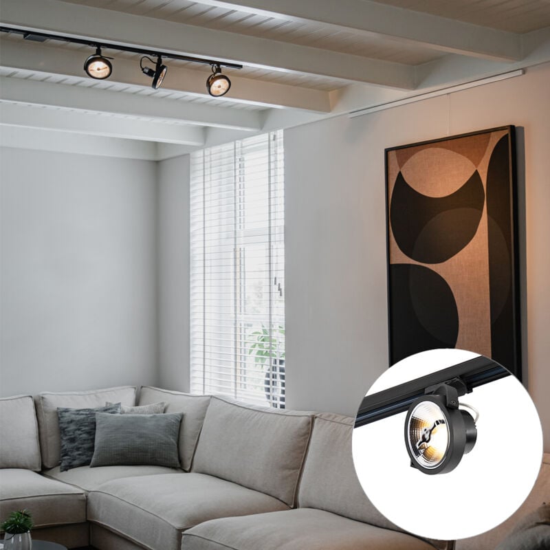 Go - Système sur rail spot luminaire plafond, plafonnier compatible pour led - 3 lumière - l 100 cm - Noir - Moderne - éclairage intérieur - Salon i