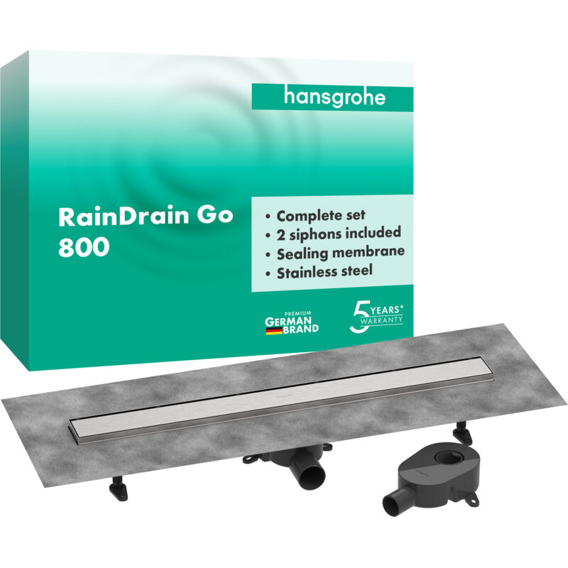 Hansgrohe - Rain Drain go cs - Ensemble complet - En acier inoxydable - 800 mm