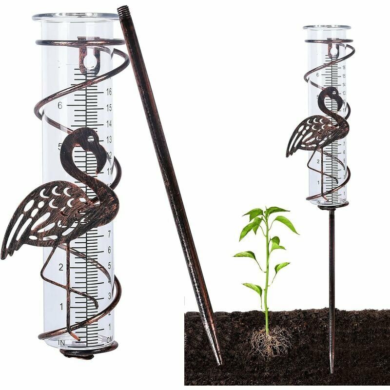 Rain Gauge, Glass Rain Gauge with Metal Stakes, Decorative Wrought Iron Rain Gauge, Rainfall Measurement Tool, Decorative Rainfall for Garden Yard