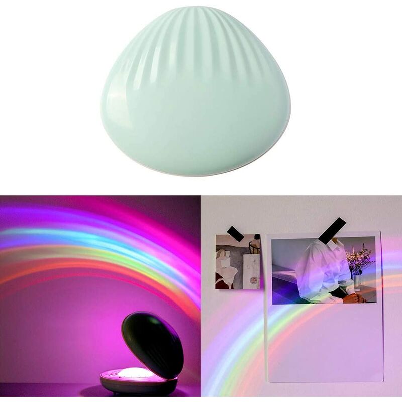 Rainbow Light, 3D Projector LED Night Light Portable Colorful Reflection Bedside Table Lamp Shell Shape Baby Room Decoration Kids Gift