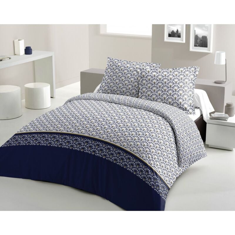 Lovely Home - Parure de couette 3 pieces coton 57 fils bleu 220x240 cm - rainbow