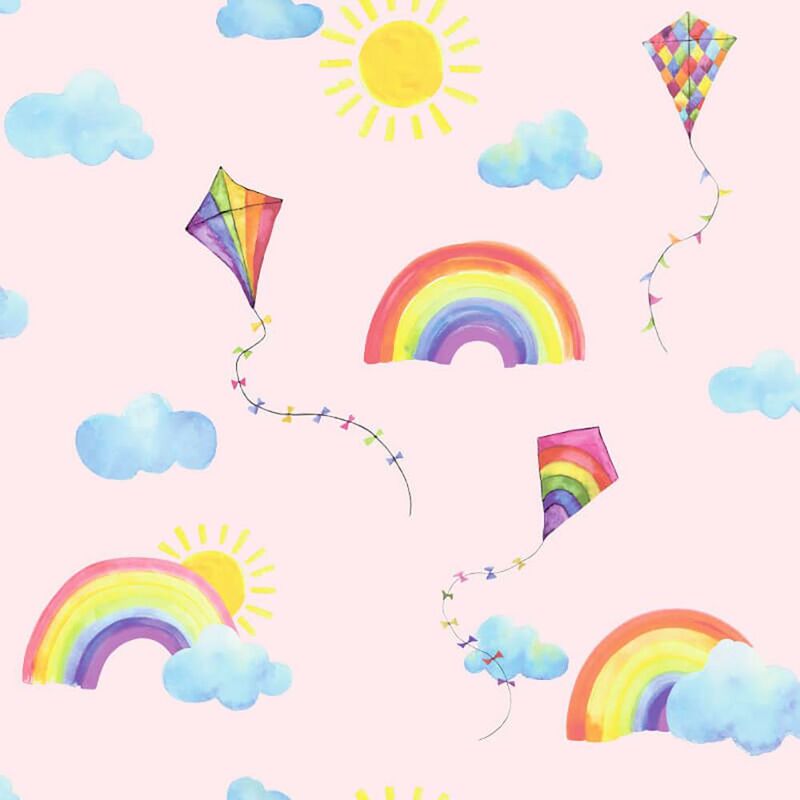 Rainbows Flying Kites Wallpaper Holden Pink Multi Clouds Sun Kids Nursery