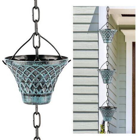 Rainchain pour Les Gouttières,Collecteur d'eau De Pluie en Métal Réglable en Plein Air avec 12 Tasses en Entonnoir, pour Les Avant-toits Et Le Remplacement De Décline,bleu(8,5 Pieds)