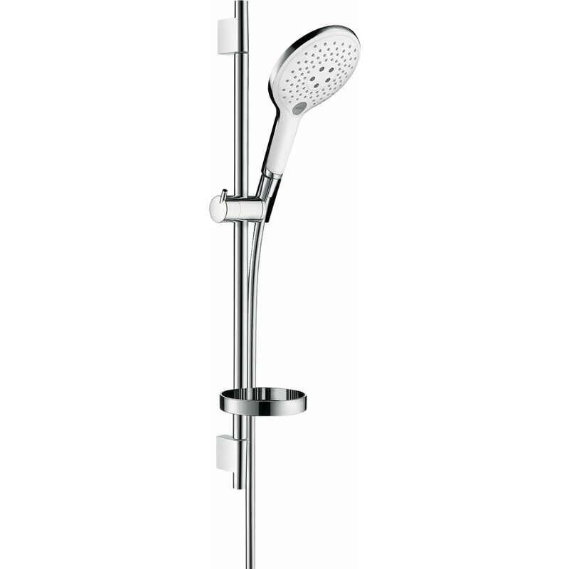 

Hansgrohe Raindance Select S 150 Set de ducha de 3 chorros con barra de ducha de 65 cm y jabonera, 27802, color: Cromado / Blanco - 27802400