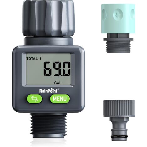RAINPOINT Compteur d'eau Pratique pour Jardin - 4 Modes de Contrôle de Consommation, Débitmètre Numérique Rotatif à 180° pour Robinet/Appareil