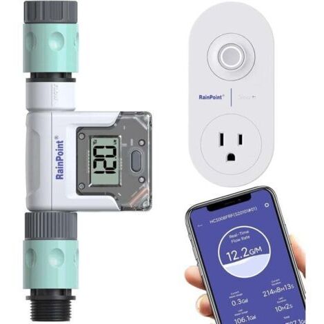 RAINPOINT Débitmètre d'eau WiFi, compteur intelligent avec 4 modes, mesure la consommation GPM, pour arrosage de tuyau d'arrosage extérieur, remplissage de réservoir de piscine de camping-car sans pas