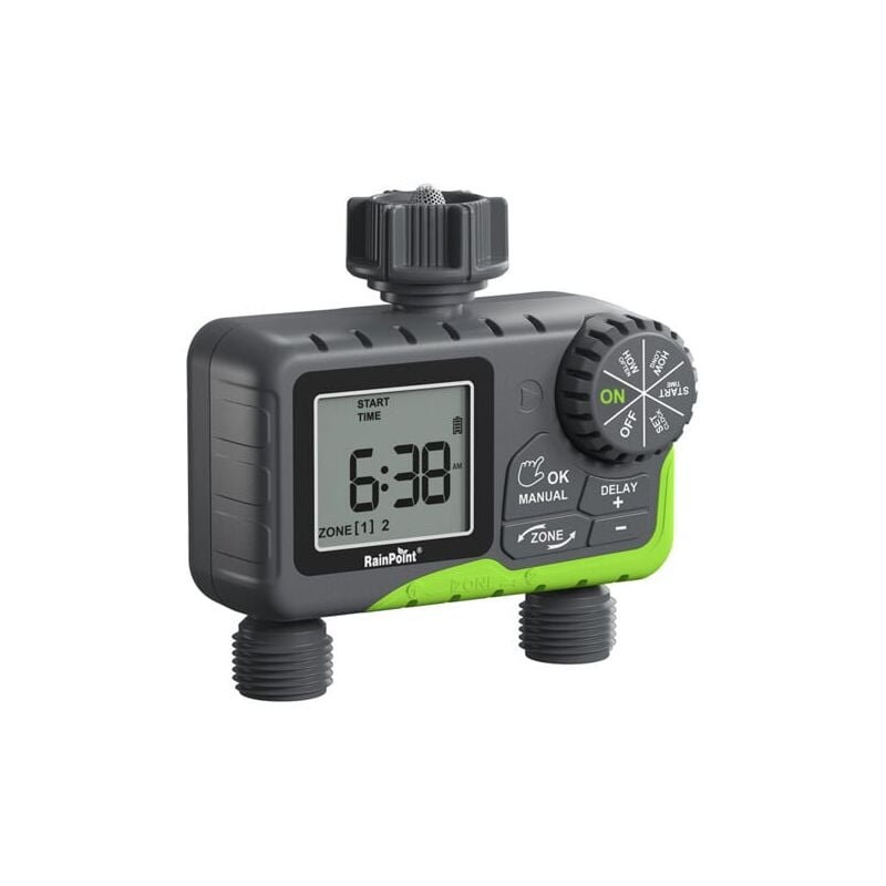 RAINPOINT-Minuterie d'eau pour tuyau d'arrosage, système de contrôleur d'irrigation automatique, 2 zones de retard de pluie, arrosage manuel