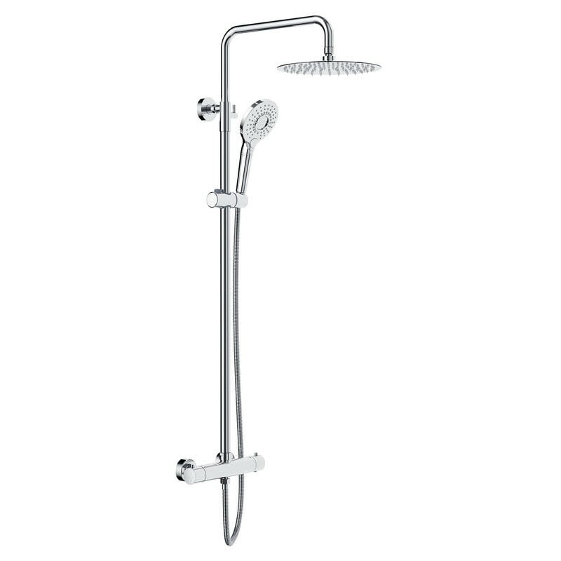 Colonne de Douche Thermostatique Ensemble de Douche Chromé Douche de tête Ronde 25 x 25 cm en Acier Inoxydable. Rainsworth
