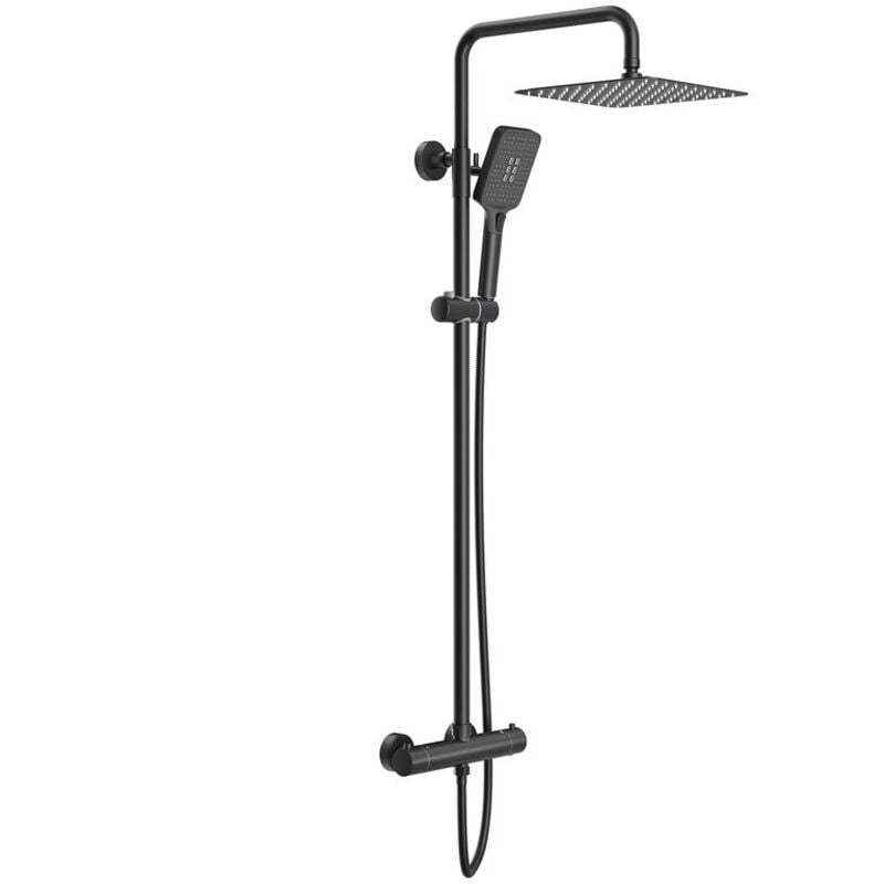 Colonne de Douche Thermostatique Ensemble de Douche Noir. Douche de tête Carrée 25 x 25 cm en Acier Inoxydable. Rainsworth