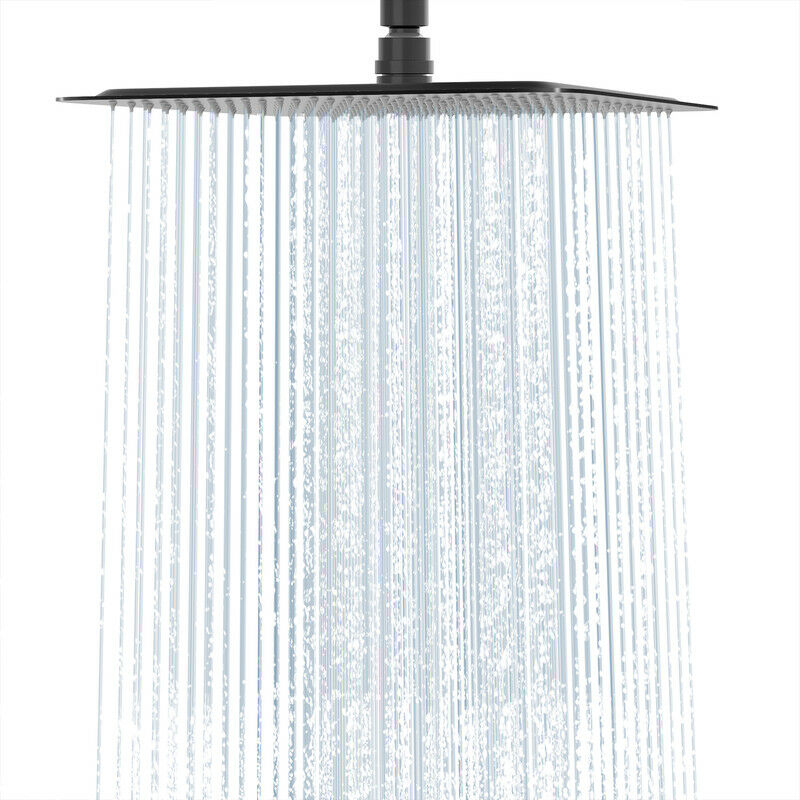 Douche de Tête Carré 25 x 25 cm Cascade Ultra-mince en Acier Inoxydable, Avec buses anti-calcaire, Noir Rainsworth