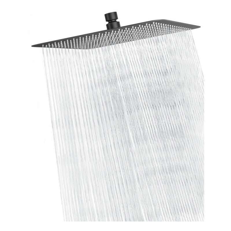 Douche de Tête Carré 40 x 40 cm Cascade Ultra-mince en Acier Inoxydable, Avec buses anti-calcaire, Noir Rainsworth