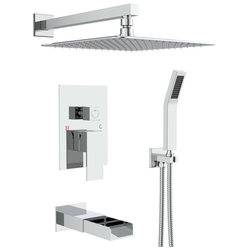 Rainsworth - Colonne de Douche Encastrée avec Tête de Douche Carrée Murale 30 x 30 cm, Pomme de Douche en Acier Inoxydable et Robinetterie de