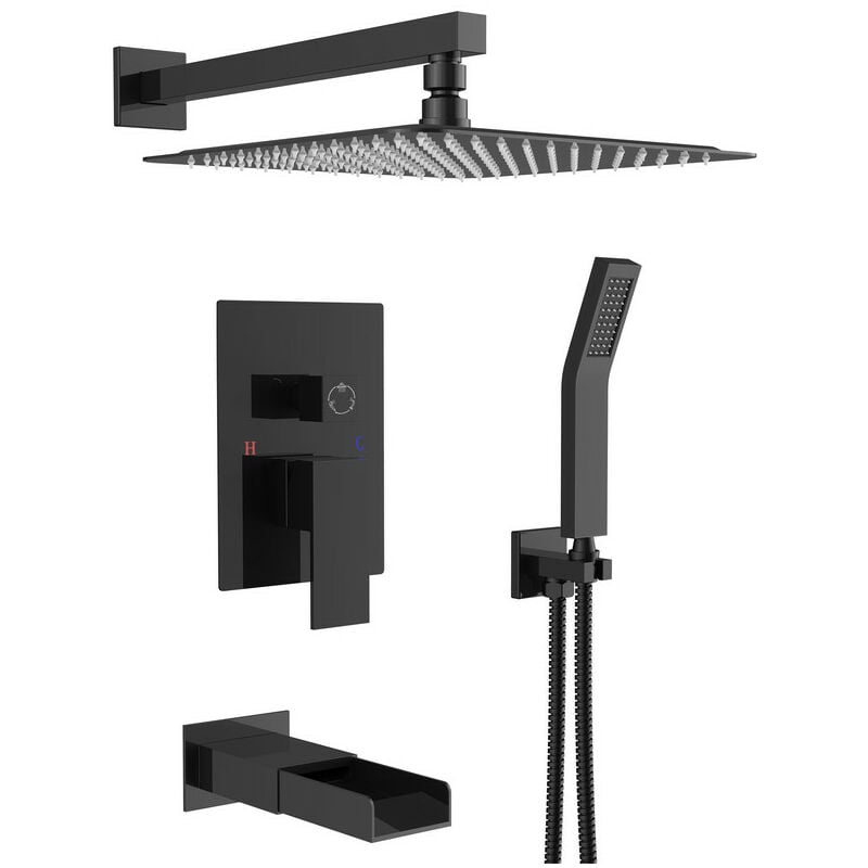 Rainsworth - Colonne de Douche Encastrée avec Tête de Douche Carrée Murale 30 x 30 cm, Pomme de Douche en Acier Inoxydable et Robinetterie de