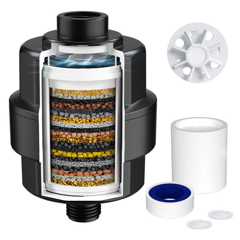 Rainsworth - Filtre Anti Calcaire et Anti Tartre 20 Étapes Filtre Douche avec Pales de Ventilateur, Filtre pour Anti Calcaire avec 1 Cartouches,Noir