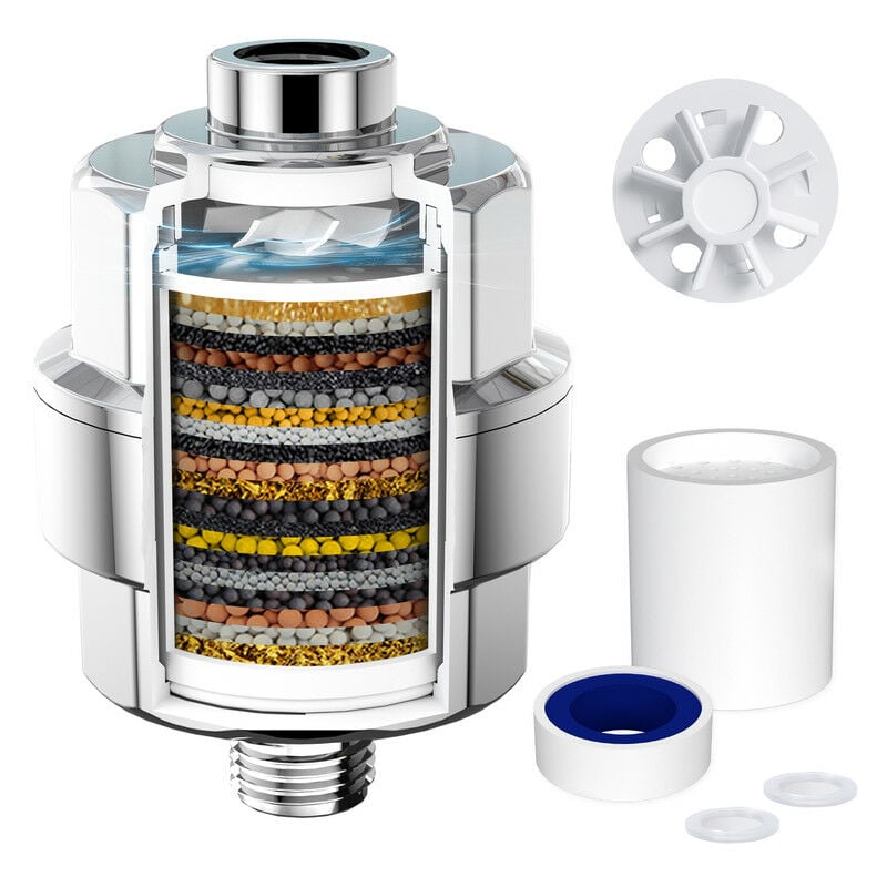 Rainsworth - Filtre Anti Calcaire et Anti Tartre 20 Étapes Filtre Douche avec Pales de Ventilateur, Filtre pour Anti Calcaire avec 1 Cartouches,Chromé