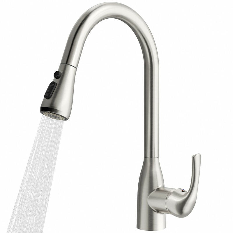 Rainsworth - Mitigeur de Cuisine Extractible 40cm Robinet de Cuisine à 3 Mode avec une Prise en Arche Haute, Robinet Évier Rotatif à 360°, Nickel