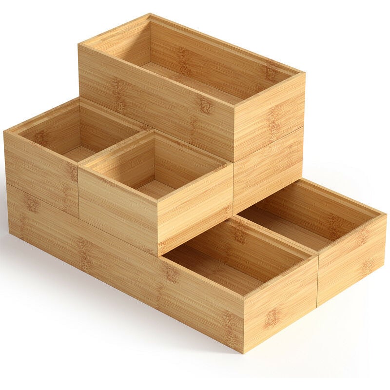 Rainsworth - Range Couvert et Tapis de Fond de Tiroir - Set de 6 Boîtes de Rangement Tiroir, Idéal pour Organiser le Maquillage, la Cuisine, la Salle