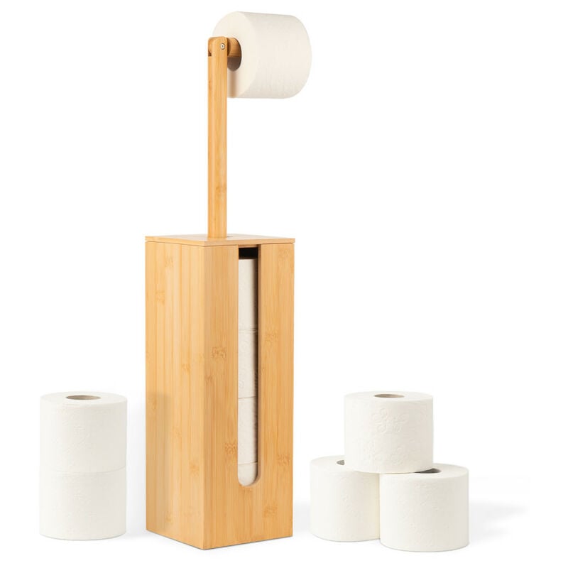 Porte-papier toilette en Bambou 3-en-1, pour 4 Rouleaux de Papier, Support Papier Toilette en Bois, hbt 71,6 x 15,5 x 15,5 cm Rainsworth