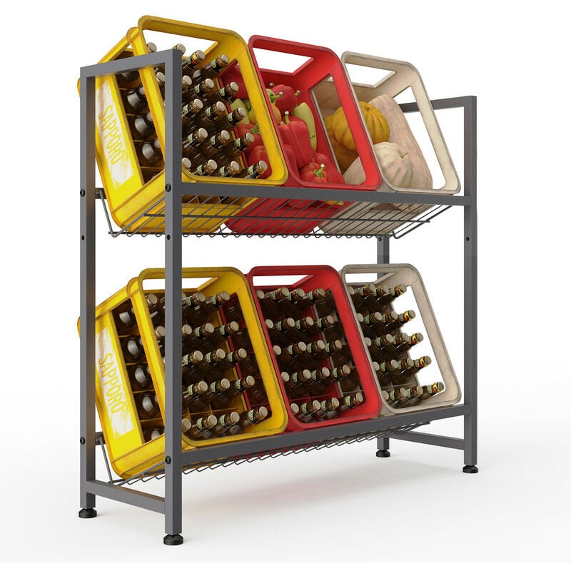 Rainsworth - Range Bouteille avec Support de Grille en Métal en Treillis Métallique, 33l x 103L x 100H cm, Étagère Gris à Boissons avec Pieds