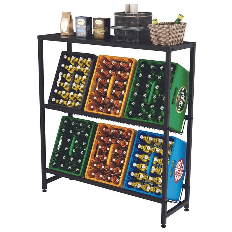 Rainsworth - Range Bouteille avec Plaque de Couverture et Support de Grille en Métal en Treillis Métallique, 33l x 103L x 100H cm, Étagère Noir à