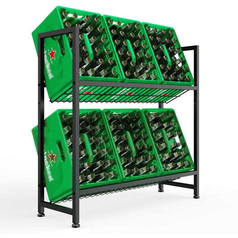 Rainsworth - Range Bouteille avec Support de Grille en Métal en Treillis Métallique, 33l x 103L x 100H cm, Étagère Noir à Boissons avec Pieds