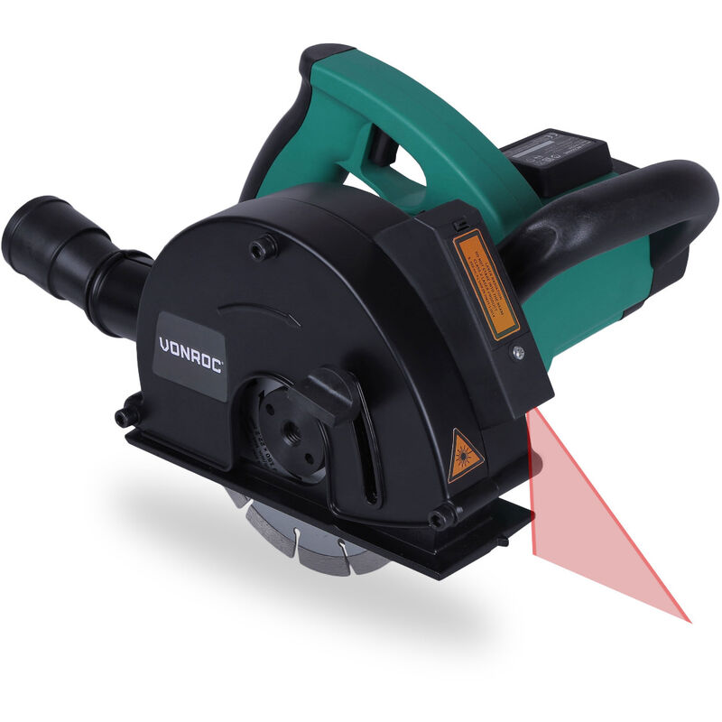 Vonroc - Rainureuse Béton et Pierre à Laser 1700W - 2 Disques Diamants 150mm - Raccord Aspirateur, Sac de Rangement