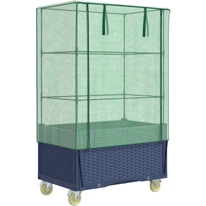 Raised Bed With Cover And Wheels Rattan Look 80x50x182 Cm Vidaxl