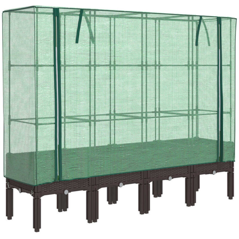 Raised Bed With Greenhouse Cover Rattan Look 160x40x140 Cm Vidaxl