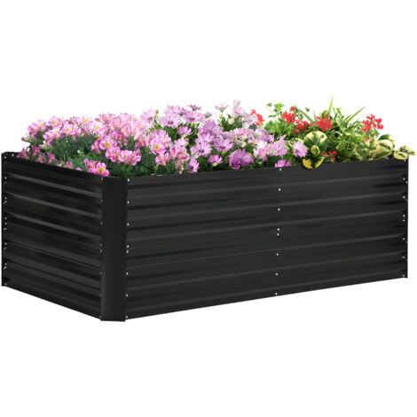 Raised Beds for Garden, Galvanised Steel Outdoor Planters with Multi-reinforced Rods, 180 x 90 x 59 cm, Black