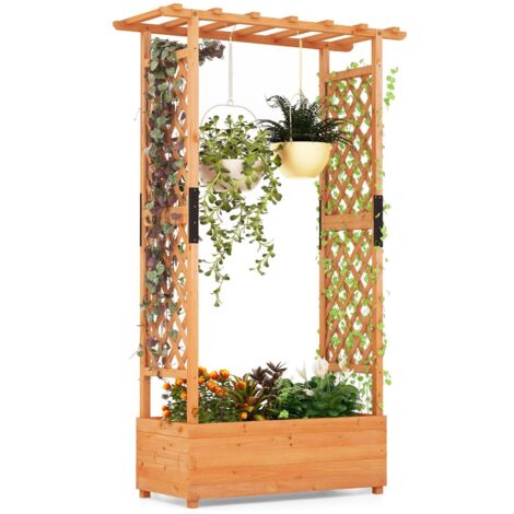 Raised Garden Bed Freestanding Planter Trellis Container w/ Drainage Hole