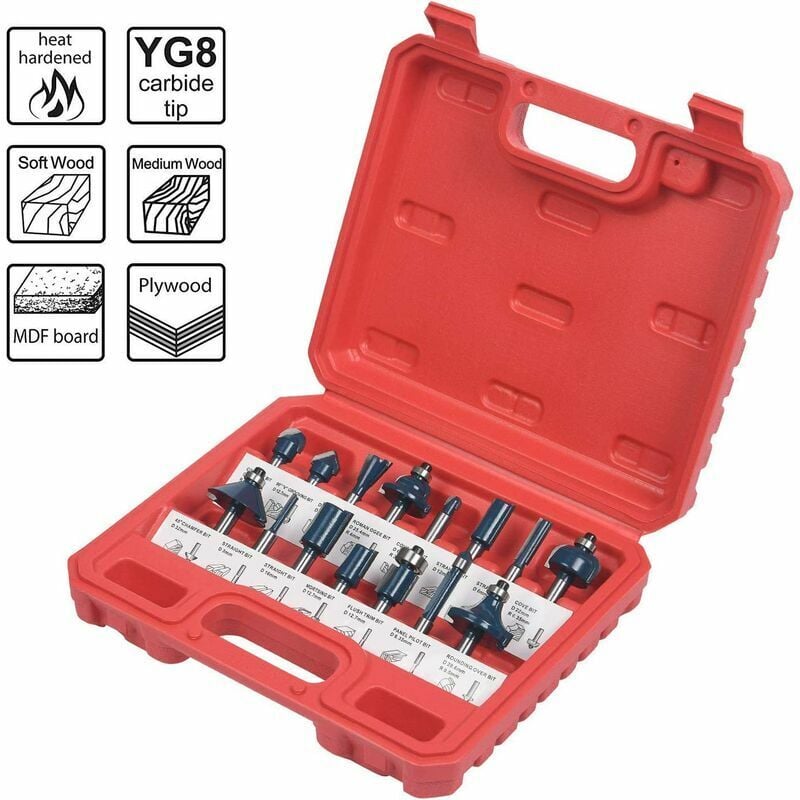 Ikodm - raises Defonceuse, 15 pcs Fraises à Rainurer Droites, Fraise de Rainure Set Cutter en Bois de Coupe Outil de Travail du Bois(Boîtier en