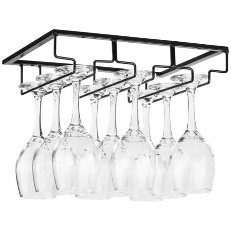 Raisseau pour verres suspendu, installé sous les armoires, en métal, adapté à la cuisine, aux bars et aux restaurants, couleur noire