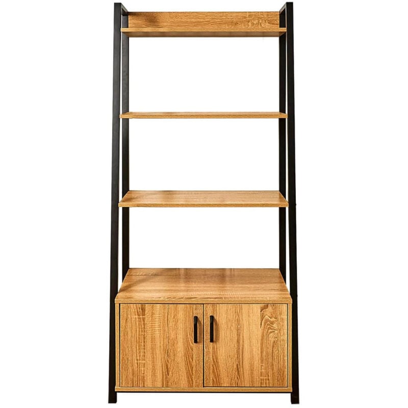 Rajio - Meuble Etagère Industriel Effet Bois et Métal