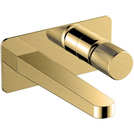 RAK Amalfi Brushed Gold Wall Mounted Basin Mixer Tap with Back Plate - RAKAMA3007G