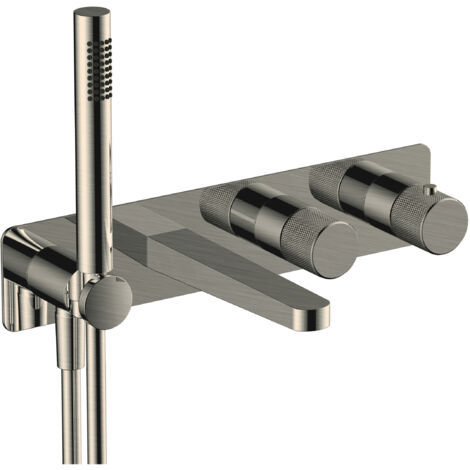 RAK Amalfi Brushed Nickel Horizontal Concealed Thermostatic Dual Control Shower Valve with Handset and Bath Spout - RAKAMA3306N