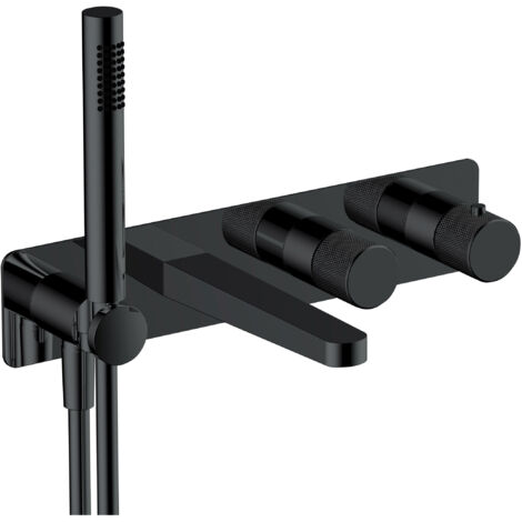 RAK Amalfi Matt Black Horizontal Concealed Thermostatic Dual Control Shower Valve with Handset and Bath Spout - RAKAMA3306B